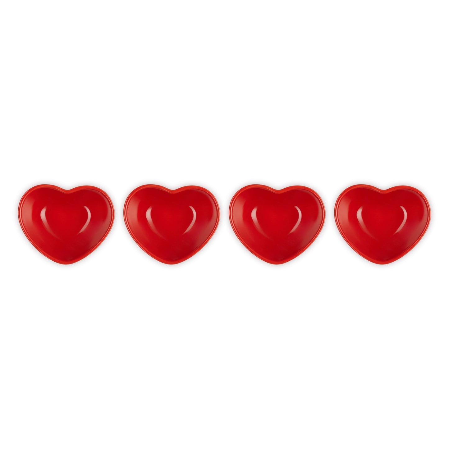 4PC STONEWARE MINI HEART PINCH BOWL SET CERISE
