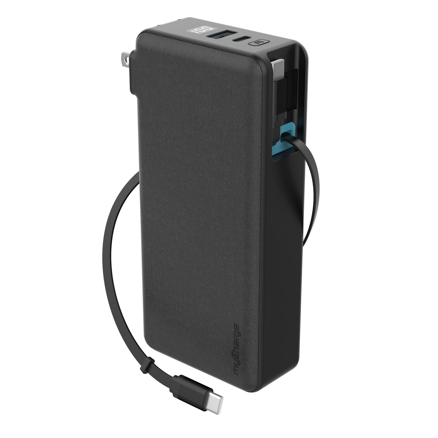 RETRACTACHARGER 20K POWER BANK W/ 2 RETRACTABLE CABLES & WALL PLUG