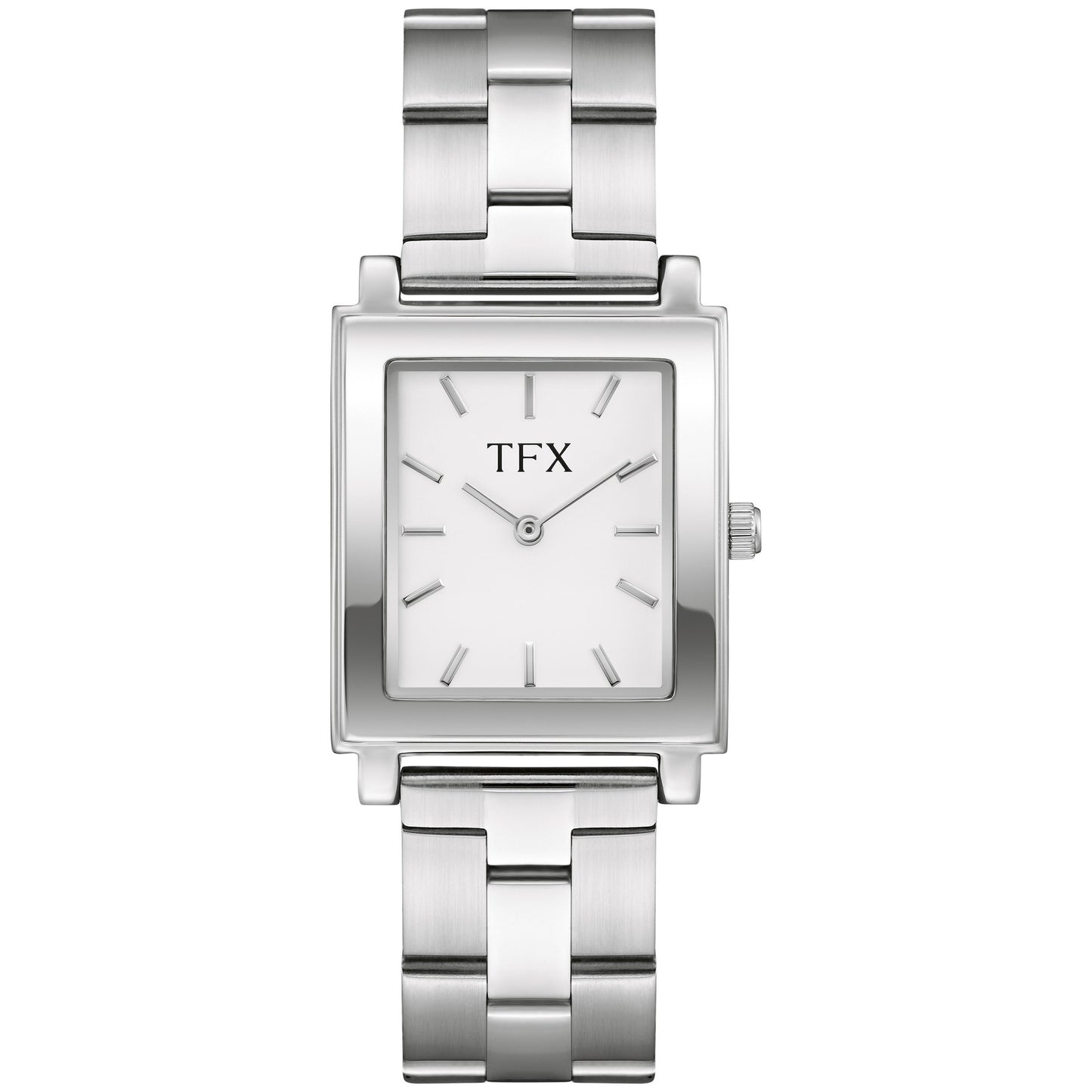 TFX MENS SILVER-TONE STAINLESS STEEL RECTANGLE WATCH WHITE DIAL