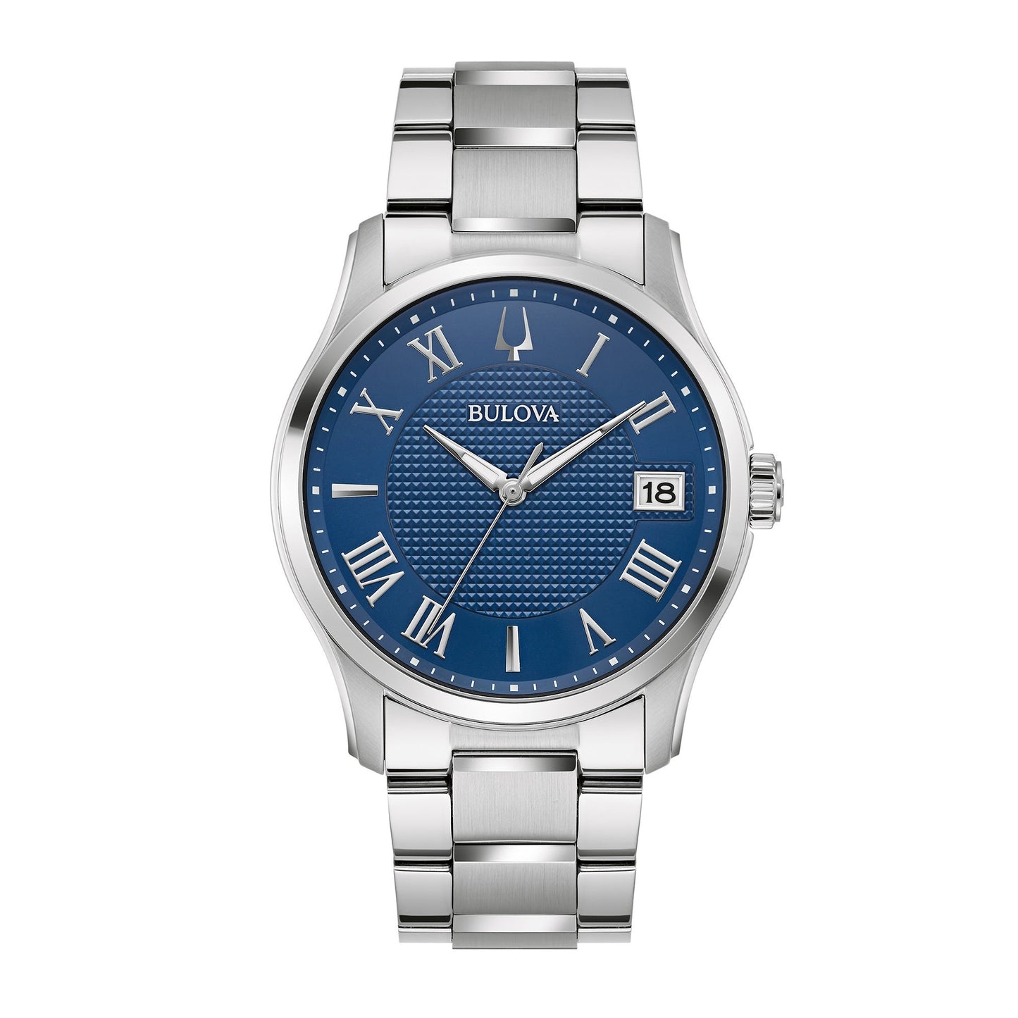 MENS CLASSIC WILTON SILVER-TONE STAINLESS STEEL WATCH, BLUE DIAL