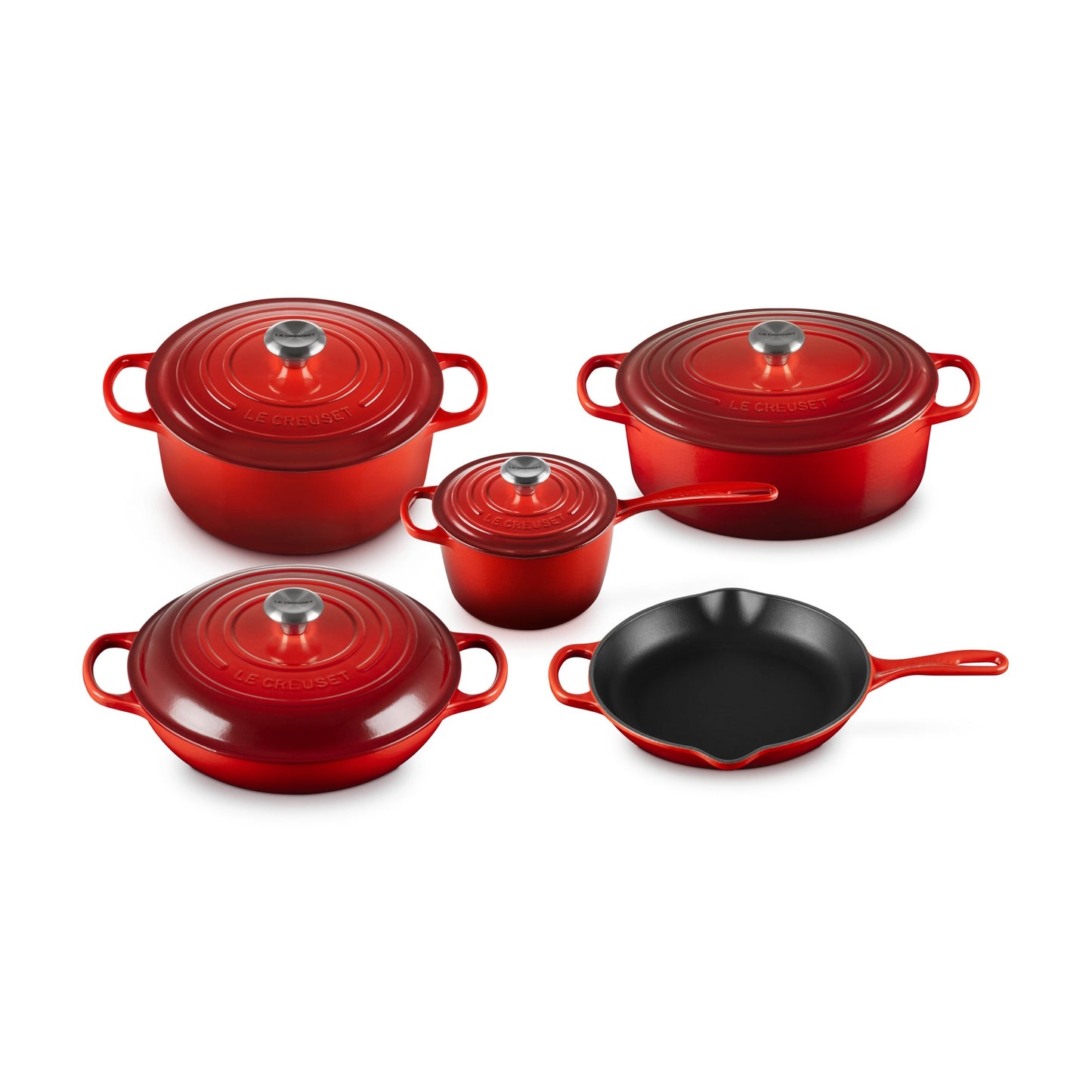 9PC SIGNATURE CAST IRON COOKWARE SET CERISE
