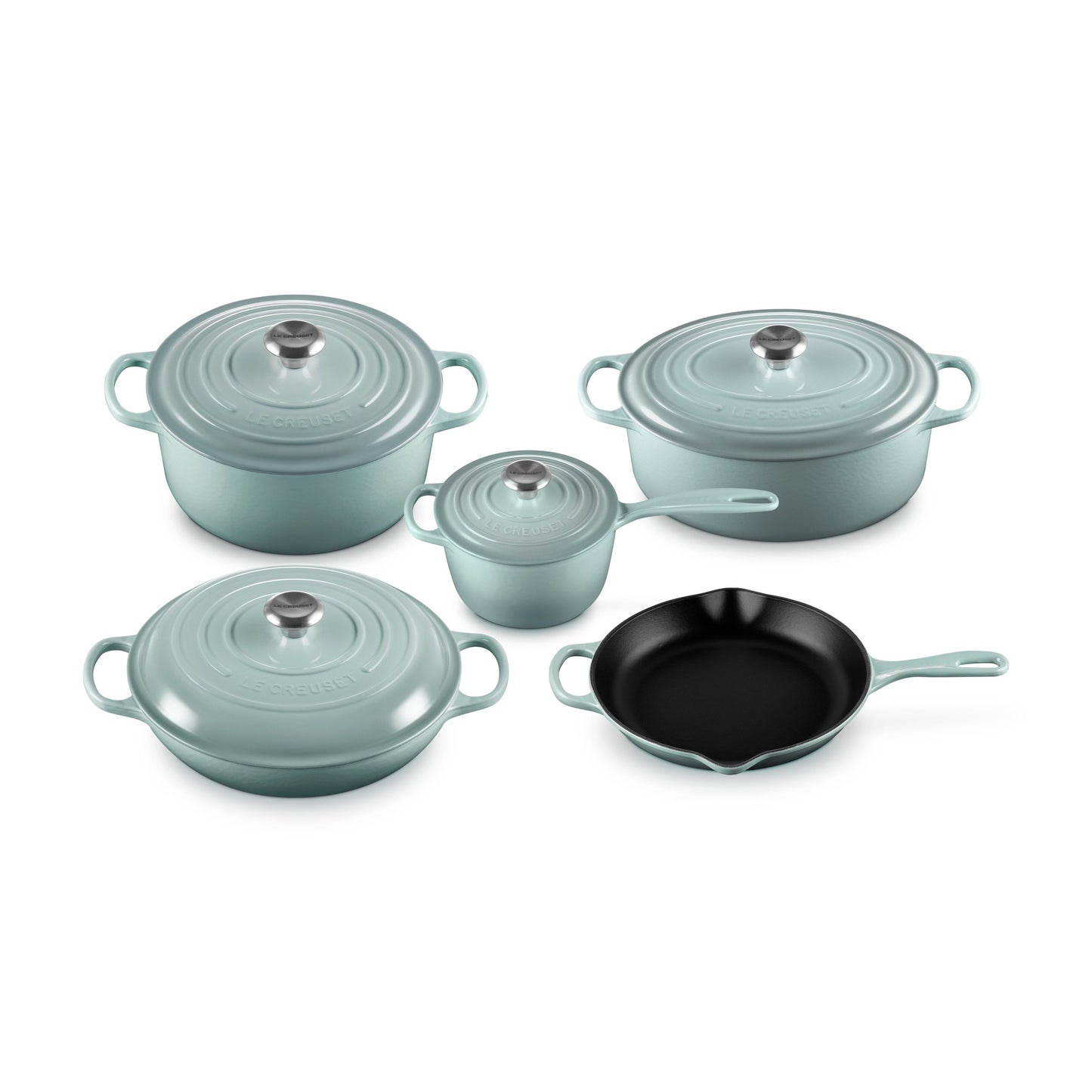 9PC SIGNATURE CAST IRON COOKWARE SET SEA SALT
