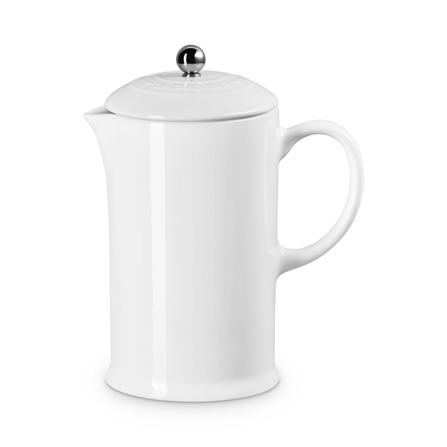 1.1QT STONEWARE FRENCH PRESS W/ STAINLESS STEEL KNOB WHITE
