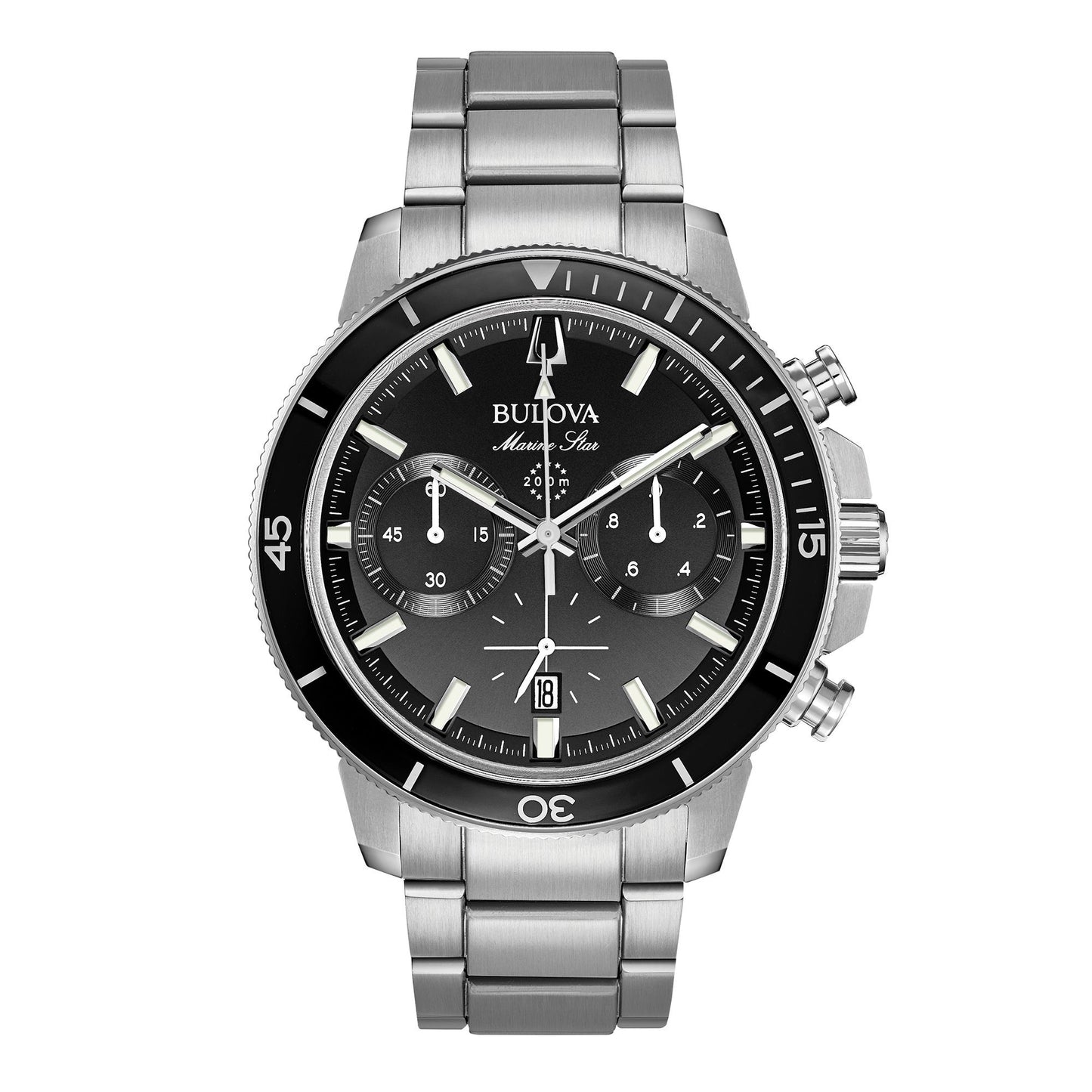 MENS MARINE STAR SERIES C CHRONOGRAPH SILVER-TONE SS WATCH BLACK DIAL