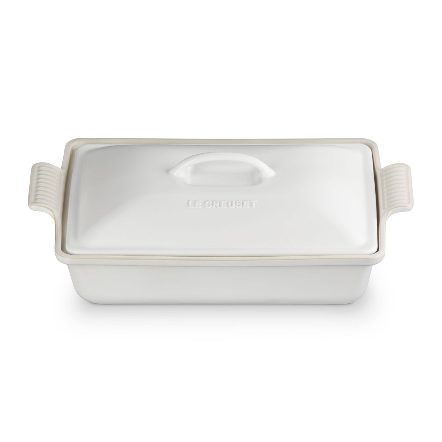4QT HERITAGE STONEWARE COVERED RECTANGULAR CASSEROLE MATTE WHITE