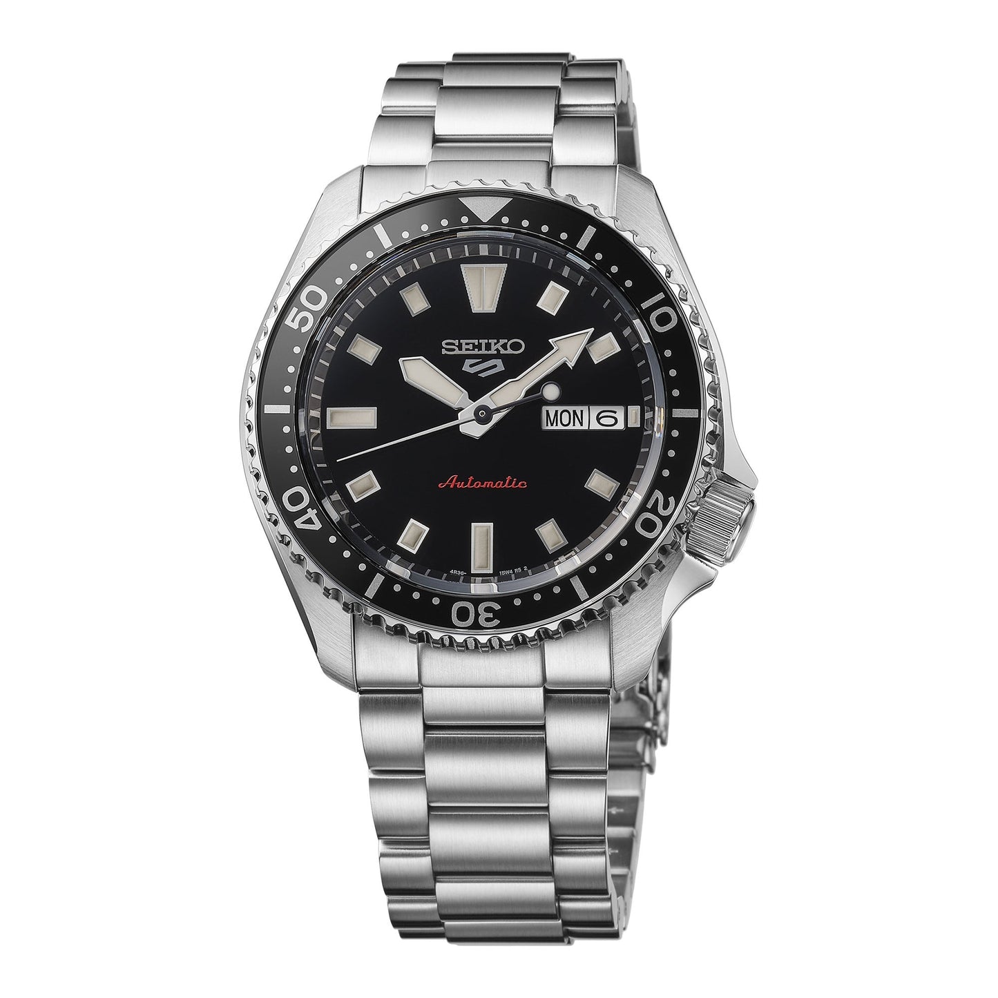MENS SEIKO 5 SPORTS SKX AUTOMATIC SILVER-TONE STAINLESS STEEL WATCH BLACK DIAL