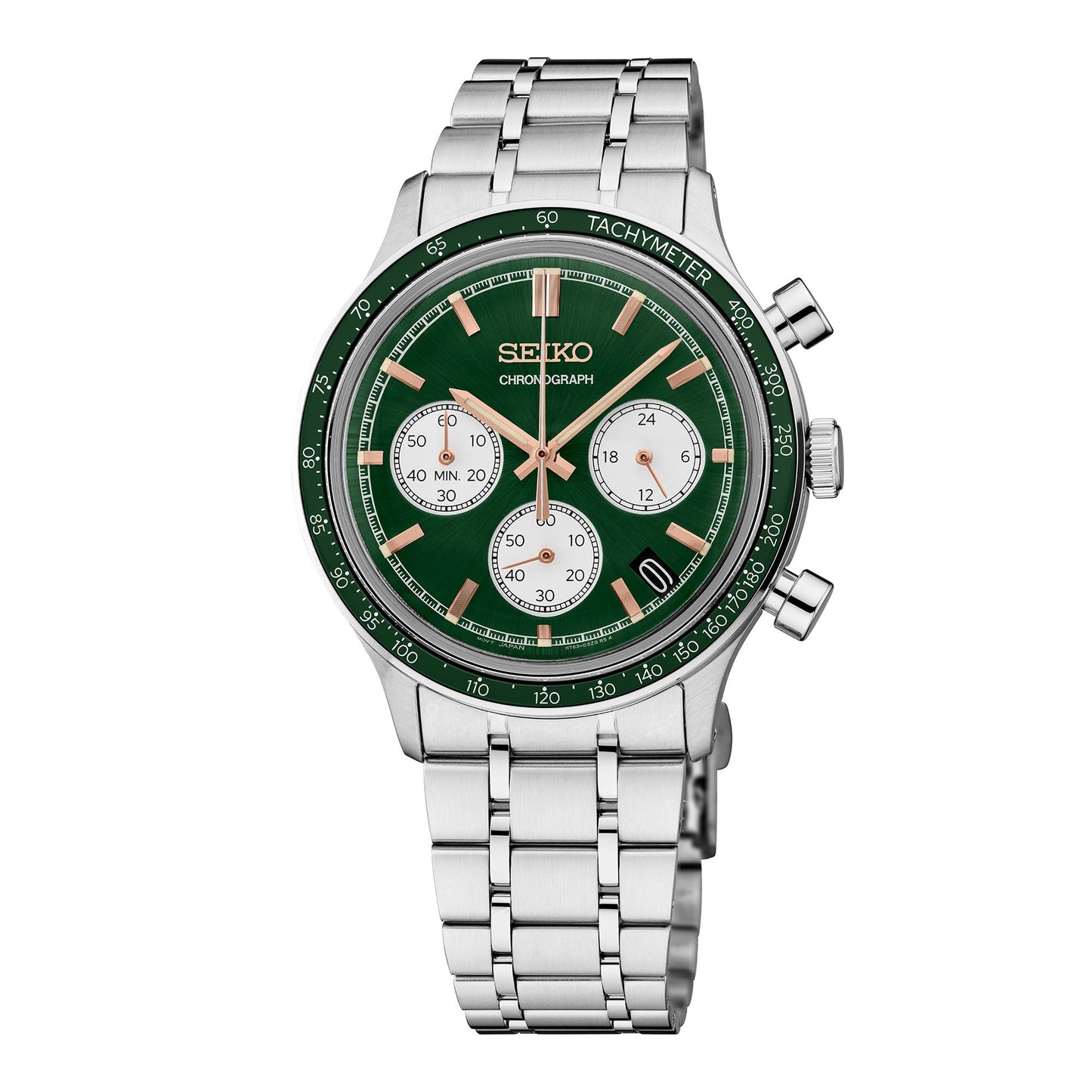 MENS ESSENTIALS CHRONOGRAPH SILVER-TONE STAINLESS STEEL WATCH GREEN DIAL