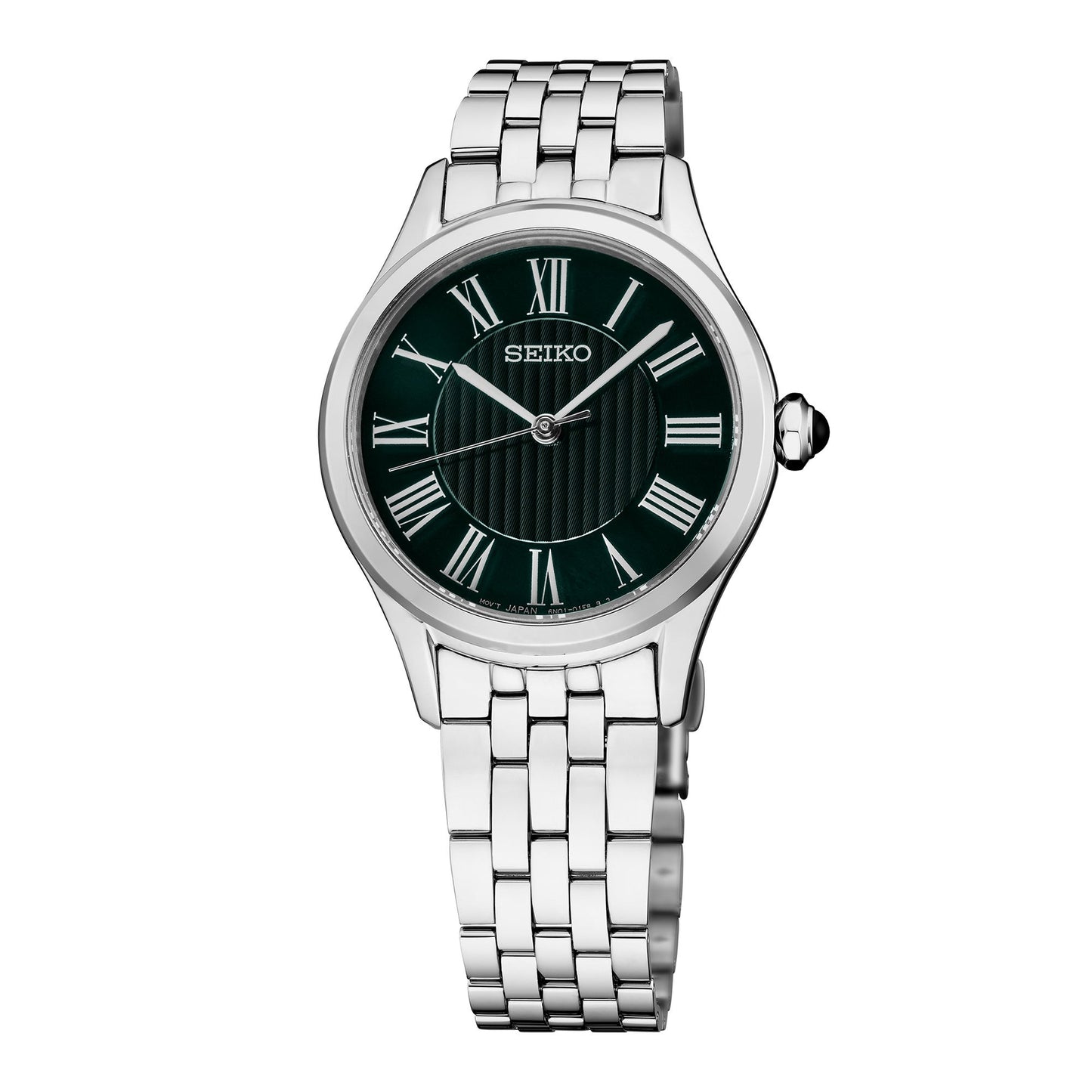 LADIES ESSENTIALS SILVER-TONE STAINLESS STEEL WATCH GREEN DIAL