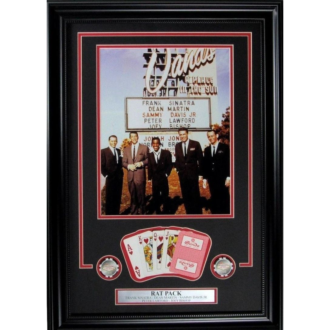 Rat Pack Framed Display w/Playing Cards & Chips