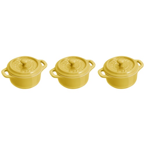 3pc Ceramic Mini Round Cocotte Set Citron