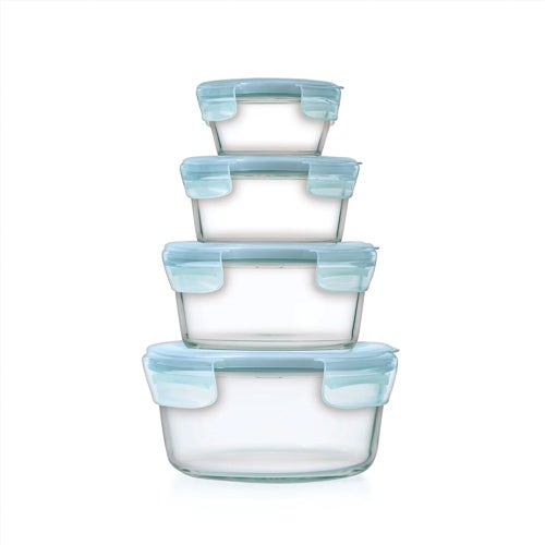 Good Grips 8pc Smart Seal Glass Round Container Set Arctic Blue