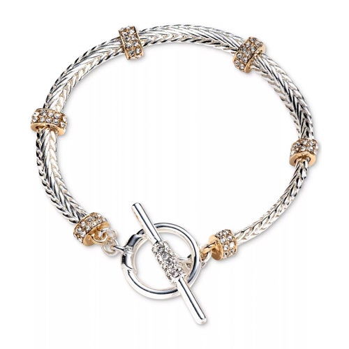Flex Bracelet with Pave Rondelles Two Tone