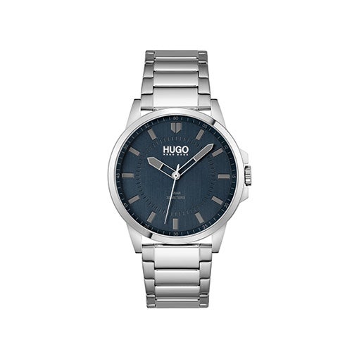 Mens First Silver-Tone Stainless Steel Watch Blue Dial