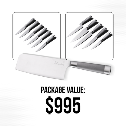 Messerstahl 6pc Steak Knife Set + Messersrahl 5pc Gourmet Knife Set + Messerstahl Gourmet Asian Cleaver
