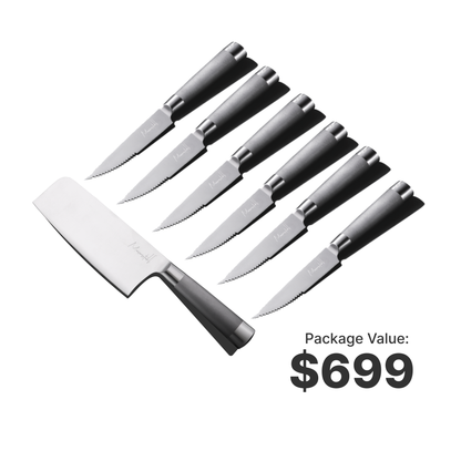 Messerstahl Gourmet Asian Cleaver + Messerstahl 6pc Steak Knife Set