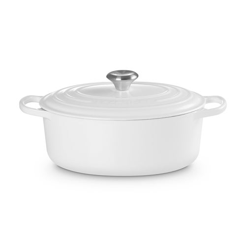 5qt Signature Cast Iron Oval Dutch Oven White