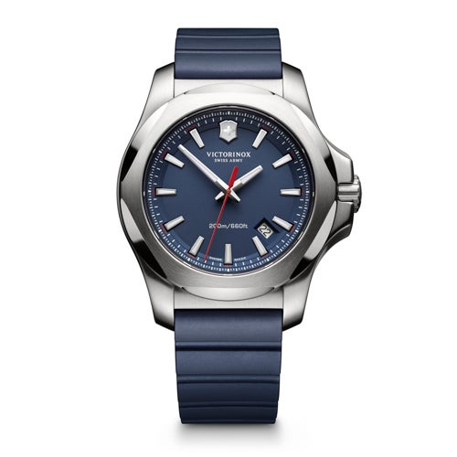 Mens I.N.O.X. Silver & Blue Rubber Strap Watch Blue Dial