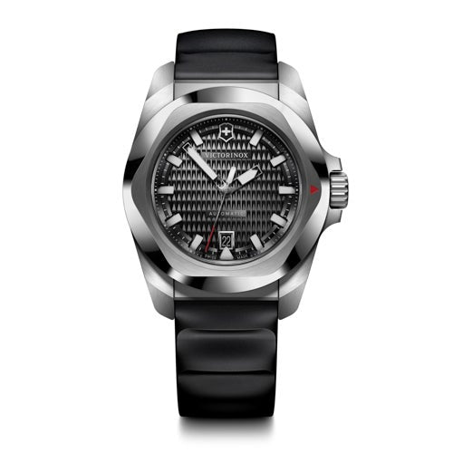 Mens I.N.O.X. Automatic Silver & Black Rubber Strap Watch Black Dial