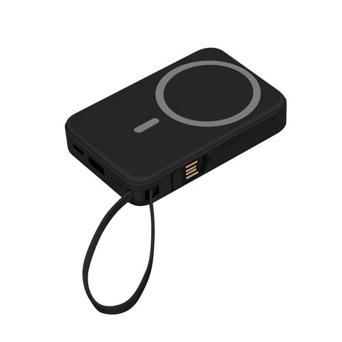 5000mAh Magnetic Portable Power Bank w/ Built-in Cables Black