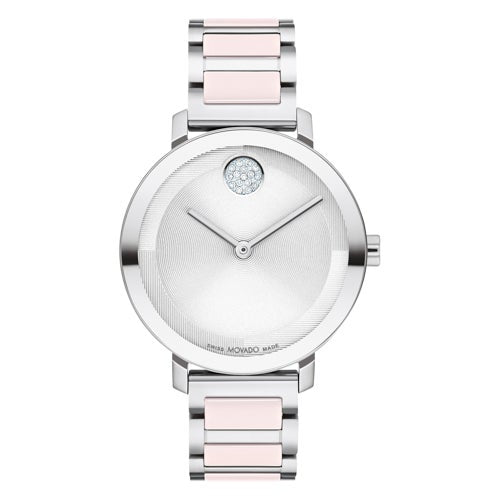 Ladies Bold Evolution Blush Ceramic & Silver-Tone SS Watch Silver Dial