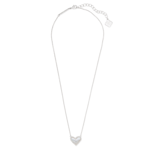 Kendra Scott Ari Heart Silver Pendant Necklace in Ivory Mother-of-Pearl