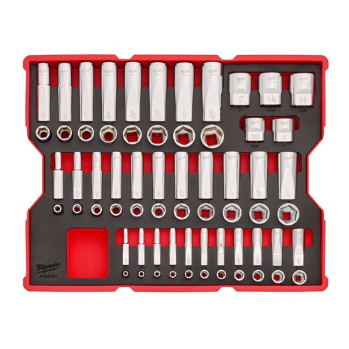 65 pc 1/4 3/8 & 1/2 Drive SAE Socket Set with Tray for PACKOUT Drawers