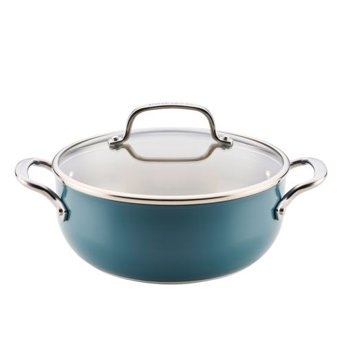 4qt Color-Finished Stainless Steel 3-Ply Casserole w/ Lid Agave Blue