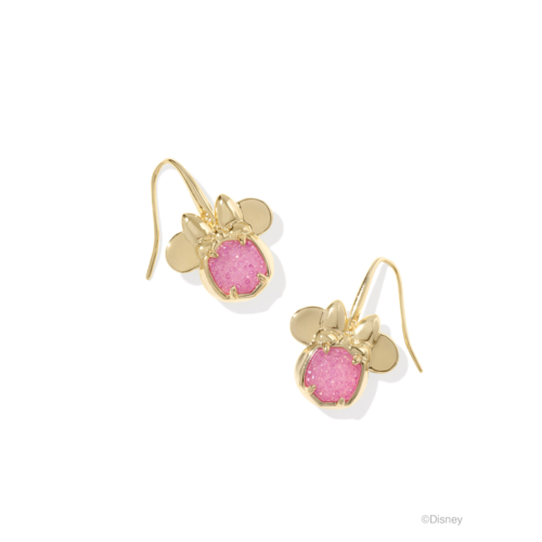 Kendra Scott Disney Gold Minnie Mouse Drop Earrings in Hot Pink Drusy