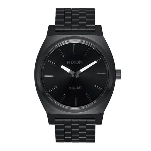 Mens Time Teller Solar Black Stainless Steel Watch, Black Dial