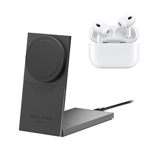 AirPods Pro 2nd Gen w/ MagSafe & Rise 2-in-1 Qi2 Magnetic Wireless Charger Black