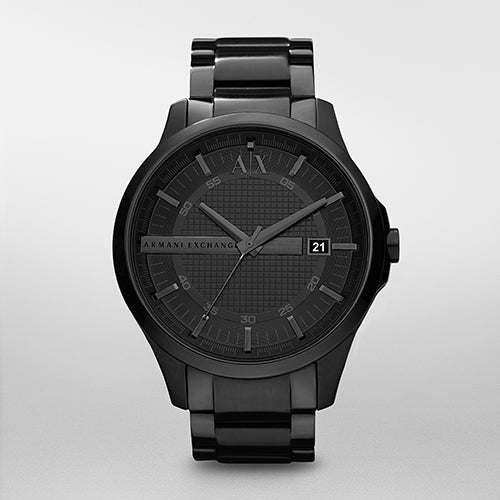 Mens Hampton Black-Tone Stainless Steel Watch Black Dial