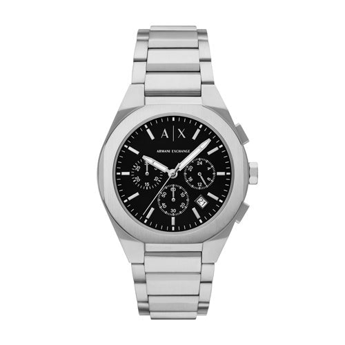 Mens Sync Chronograph Silver-Tone Stainless Steel Watch Black Dial