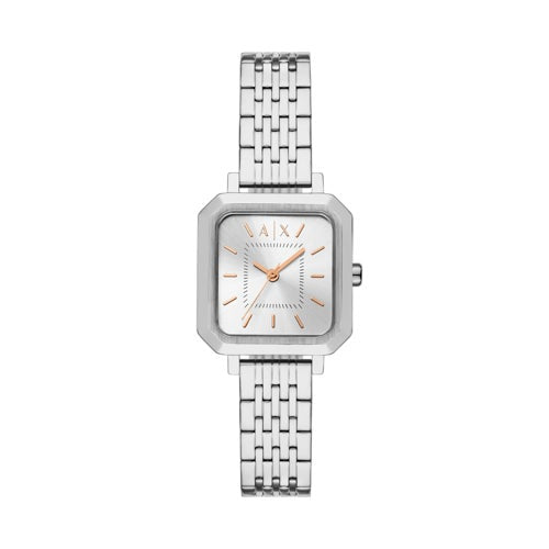 Ladies Leila Silver-Tone Stainless Steel Square Watch Silver Dial