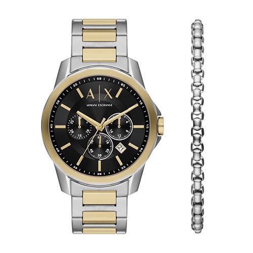 Men's Banks 2-Tone Chronograph Watch and Silver Bracelet Set