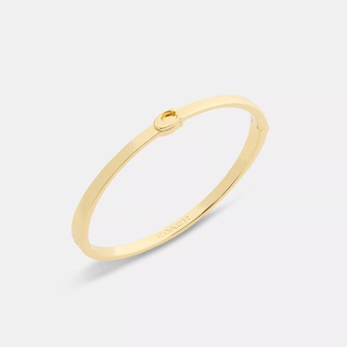 Thin Signature Hinged Bangle Gold