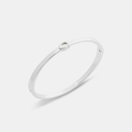 Thin Signature Hinged Bangle Silver