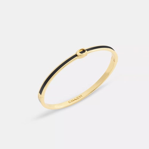 Thin Signature Hinged Bangle Gold/Black