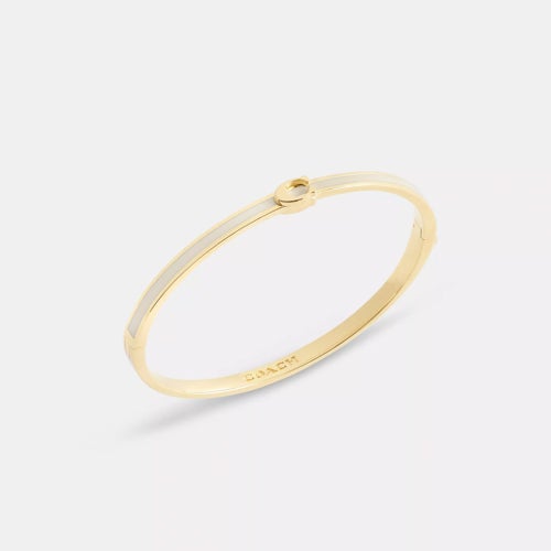 Thin Signature Hinged Bangle Gold/Chalk