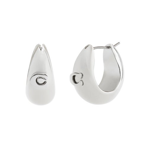 Sculpted C Hoop Earrings Silver