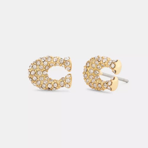 Pave C Stud Earrings Gold