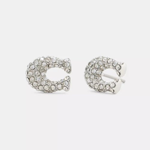 Pave C Stud Earrings Silver