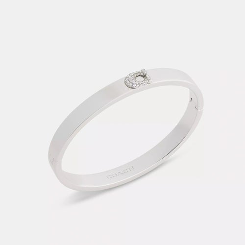 Pave C Hinged Bangle Silver