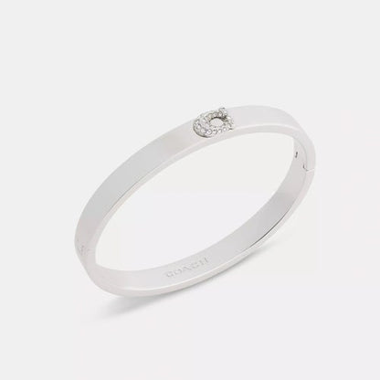 Pave C Hinged Bangle Silver