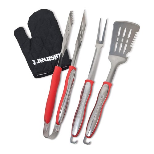 3pc Grill Tool Set w/Grill Glove Red