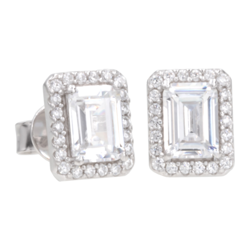 Antwerp Emerald-Cut Cubic Zirconia Halo Earrings