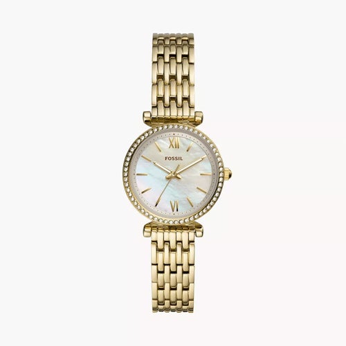 Ladies Carlie Mini Gold-Tone Stainless Steel Watch White Mother-of-Pearl Dial