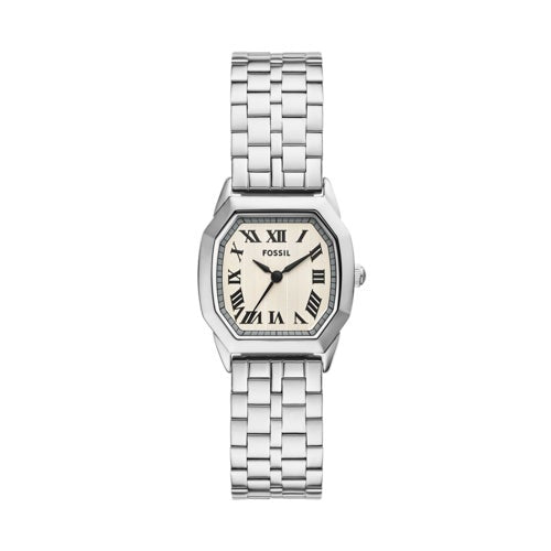 Ladies Harlow Silver-Tone Stainless Steel Octagon Watch Cream Dial