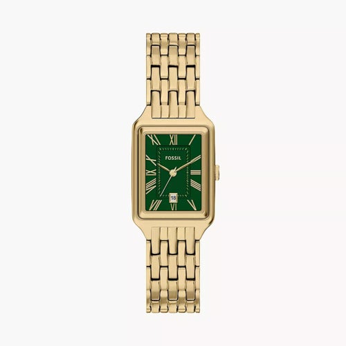 Ladies Raquel Gold-Tone Stainless Steel Rectangular Watch Green Dial