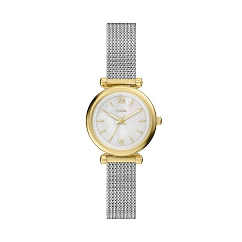 Ladies Carlie Mini Two-Tone SS Mesh Bracelet Watch Mother-of-Pearl Dial