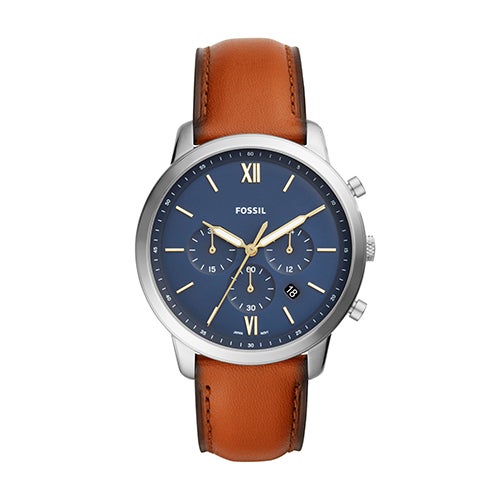 Mens Neutra Chronograph Silver & Brown Leather Watch Blue Dial